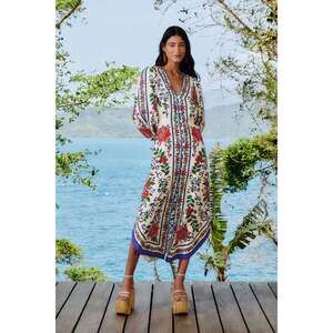 FARM Rio Off-White Flower Tapestry LENZING™ ECOVERO™ Euroflax™ Maxi Dress Size M